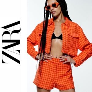 Zara Orange Houndstooth Blazer